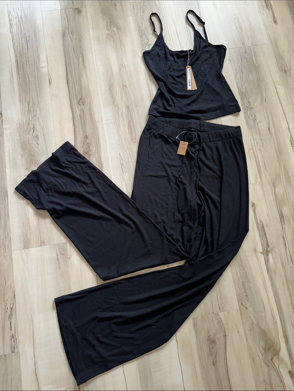 SKIMS Black Wide-Leg Lounge Pants with Matching Tank